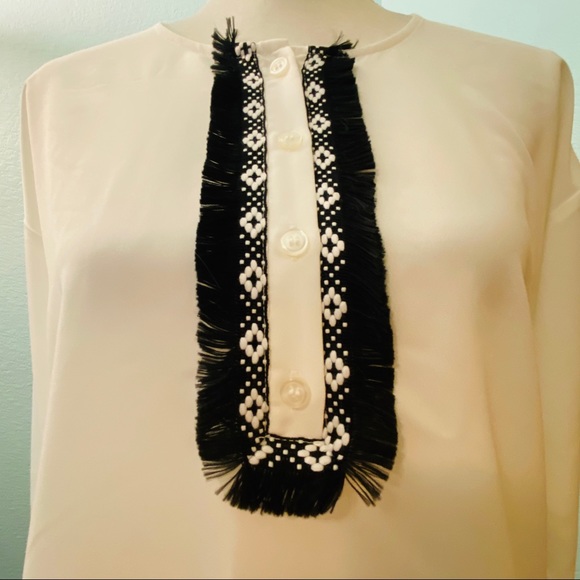 THE LIMITED Button Placket White Top Black Fringe - Picture 2 of 8